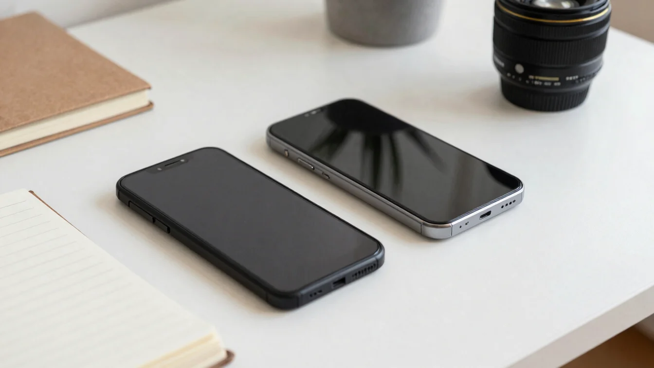 Fotografia editorial de um smartphone e um caderno de anotações s